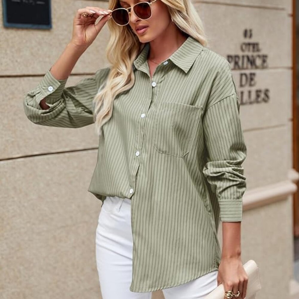 Womens Striped Button Down Shirt
